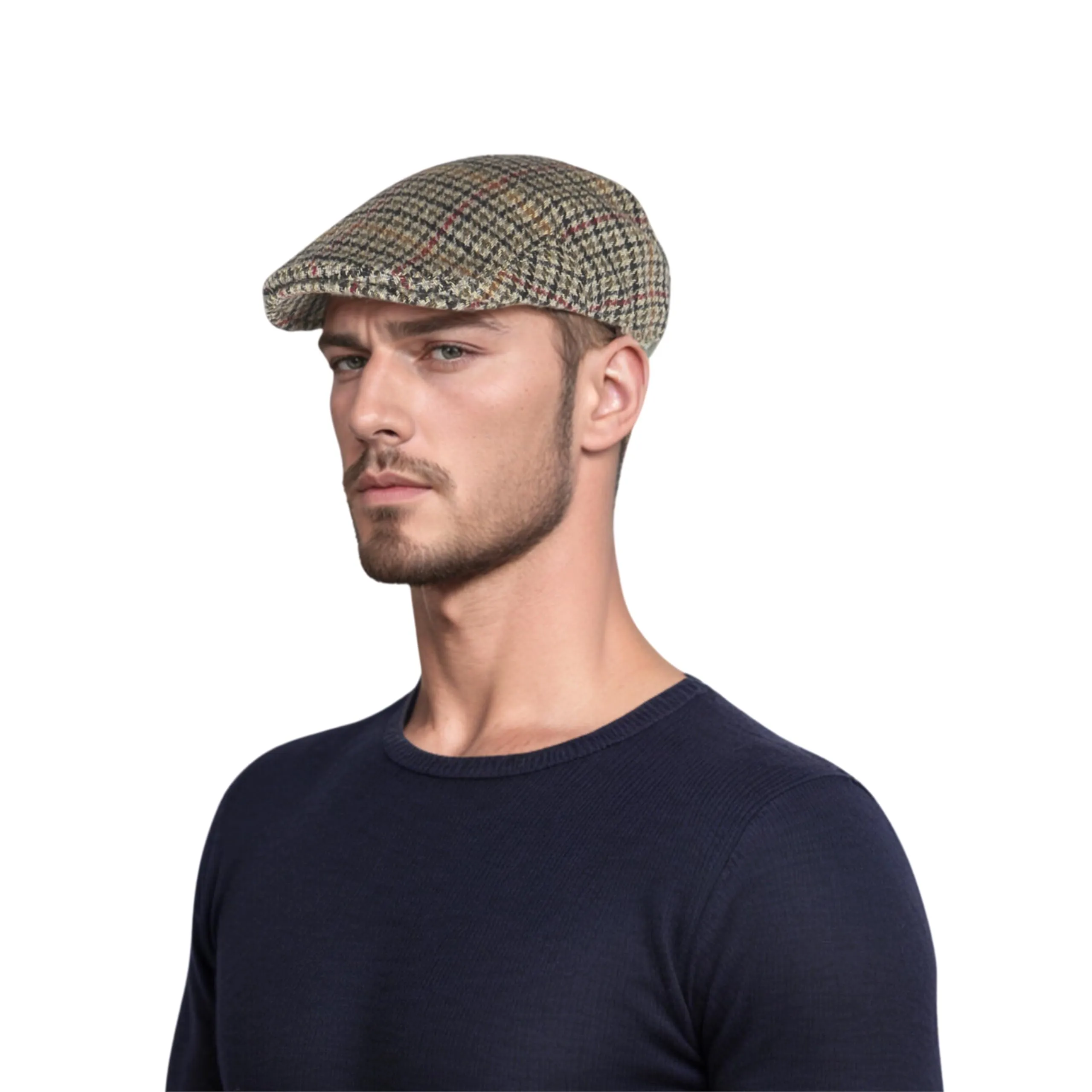 Unisex Dogtooth Check Tweed Flat Cap Lightweight & Comfortable