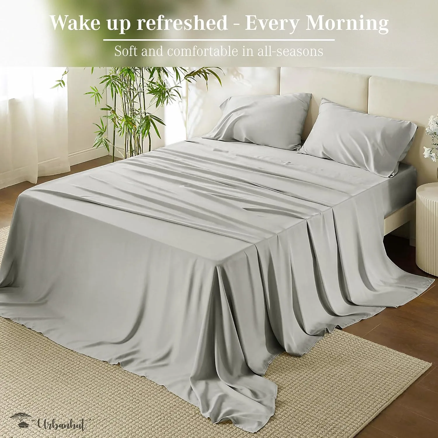 URBANHUT 1000 Thread Count Egyptian Cotton Sheets Queen Size, Breathable Long Staple, 4 Pc Bed Sheet Sets, Luxury Hotel Sateen Sheets Fits 16" Deep Pocket - Silver Grey