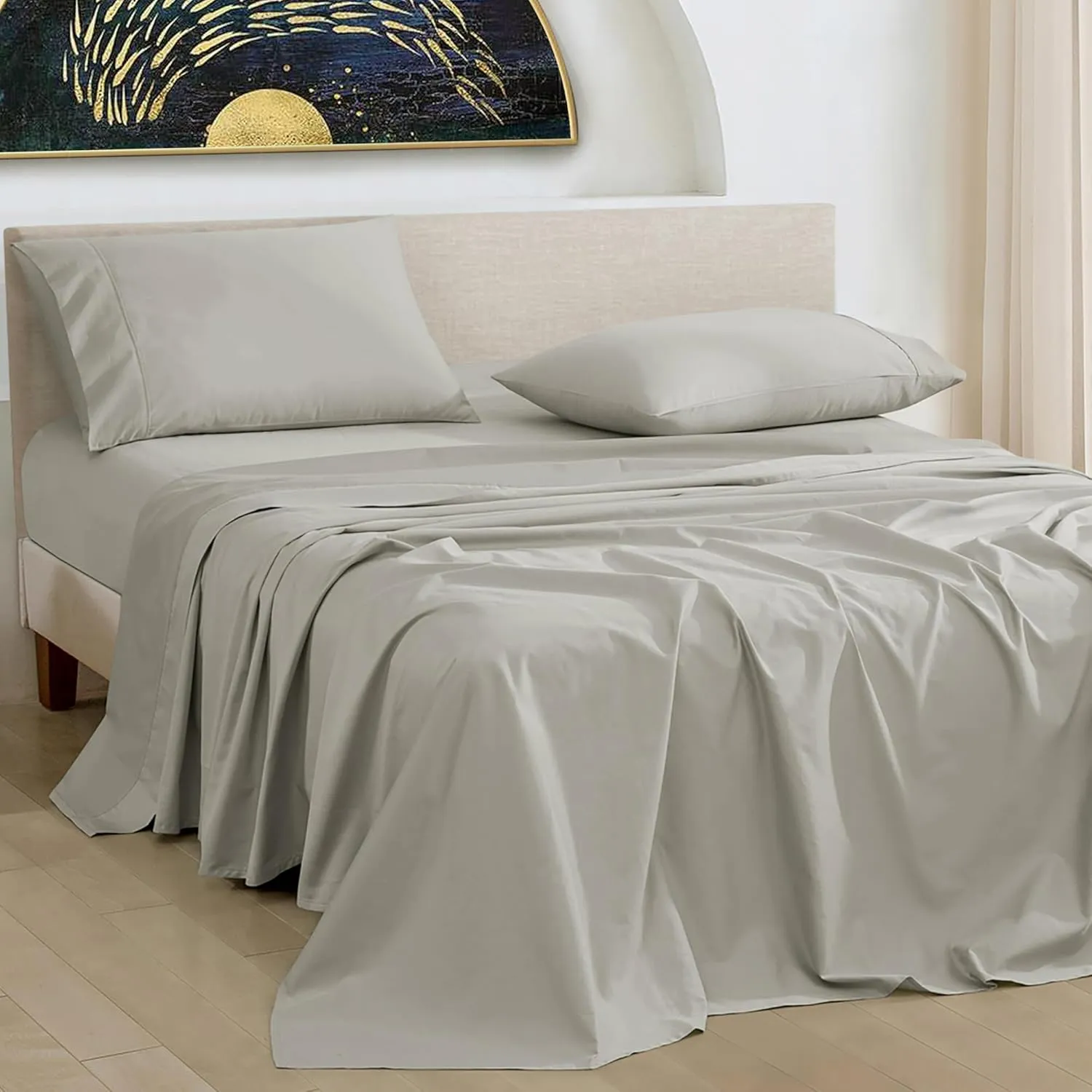 URBANHUT 1000 Thread Count Egyptian Cotton Sheets Queen Size, Breathable Long Staple, 4 Pc Bed Sheet Sets, Luxury Hotel Sateen Sheets Fits 16" Deep Pocket - Silver Grey