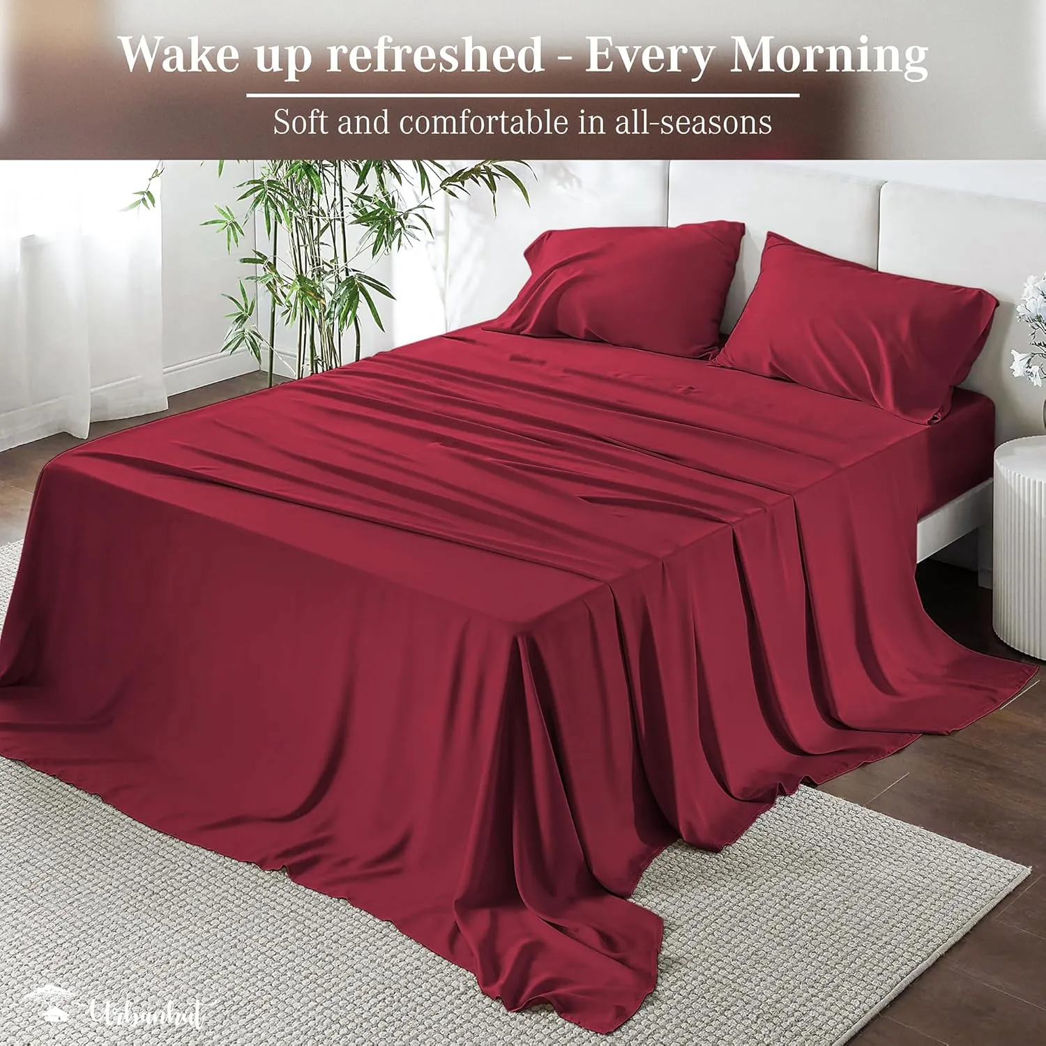 URBANHUT 1000 Thread Count King Bed Sheets Egyptian Cotton Sheet Set, Long Staple Soft & Breathable, 4 Pc Bed Sheet Sets, Luxury Hotel Sateen Sheets Fits 16" Deep Pocket - Burgundy