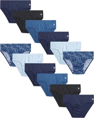 U.S. Polo Assn. Men's Low Rise Briefs - 12 Pack Tagless Soft Breathable Cotton Underwear for Men (Sizes S-XL)