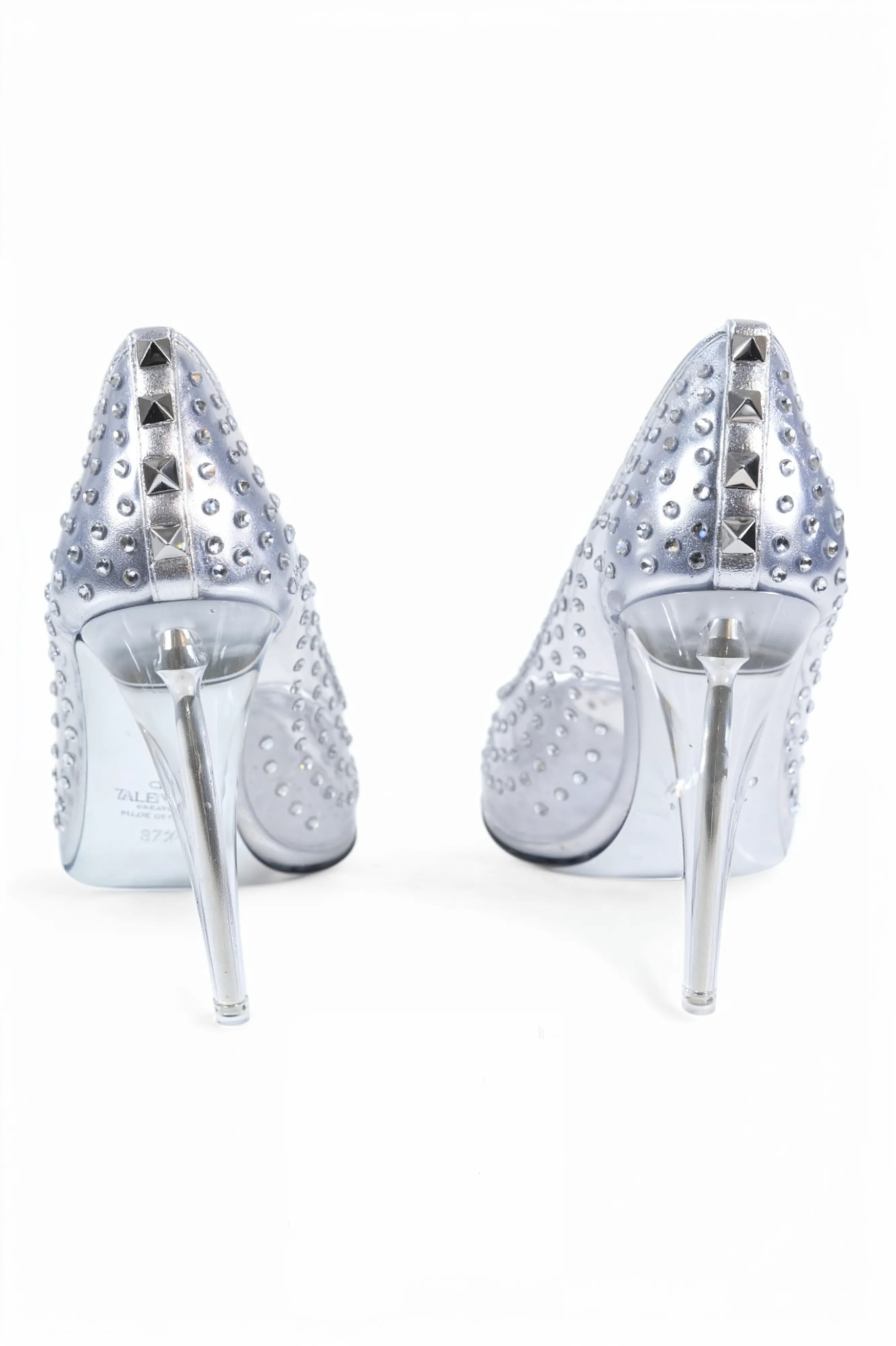 Valentino Garavani Crystal-Embellished Leather Pump in Silver