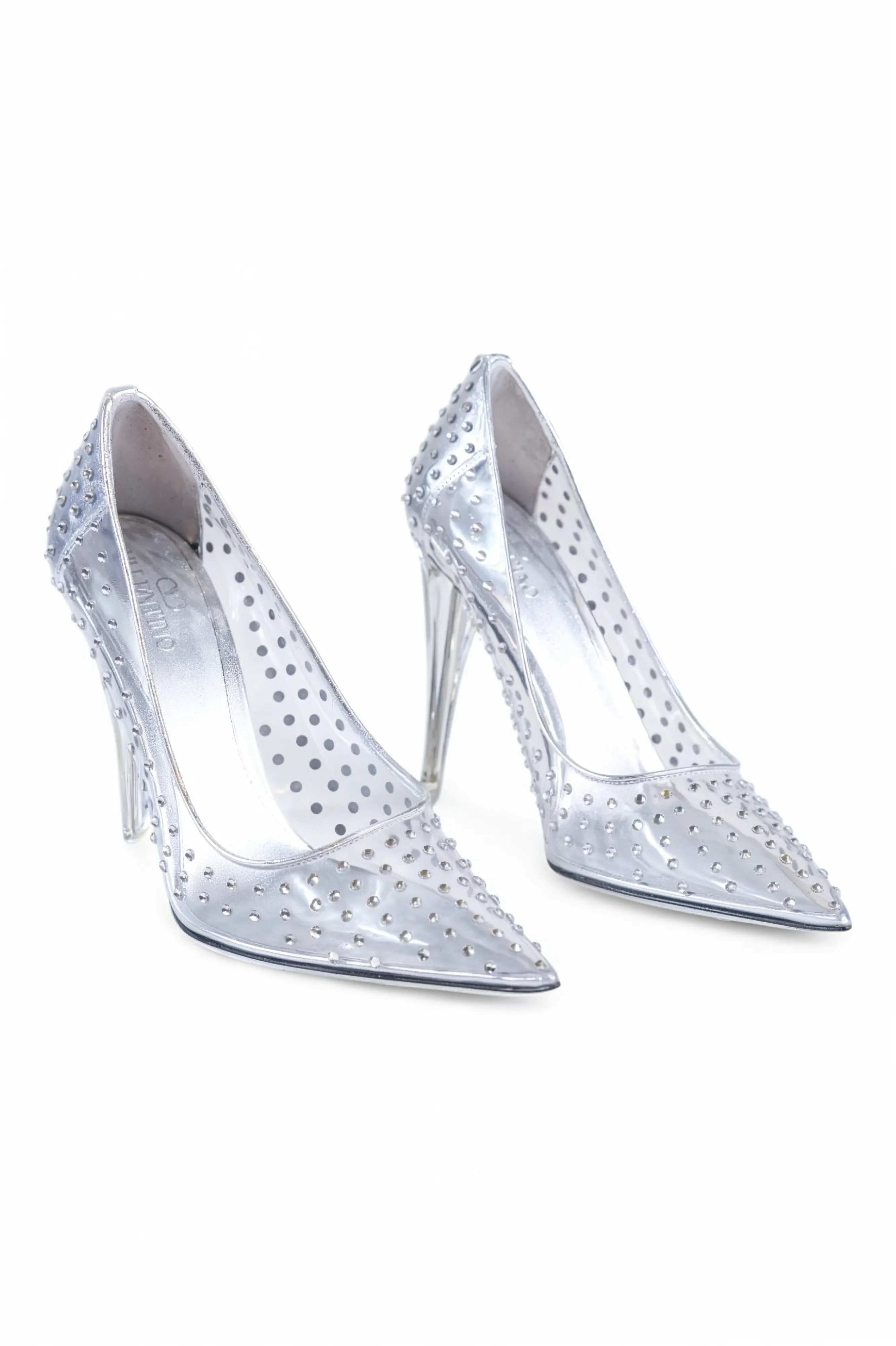 Valentino Garavani Crystal-Embellished Leather Pump in Silver