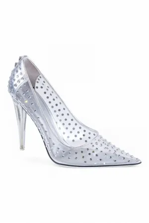Valentino Garavani Crystal-Embellished Leather Pump in Silver