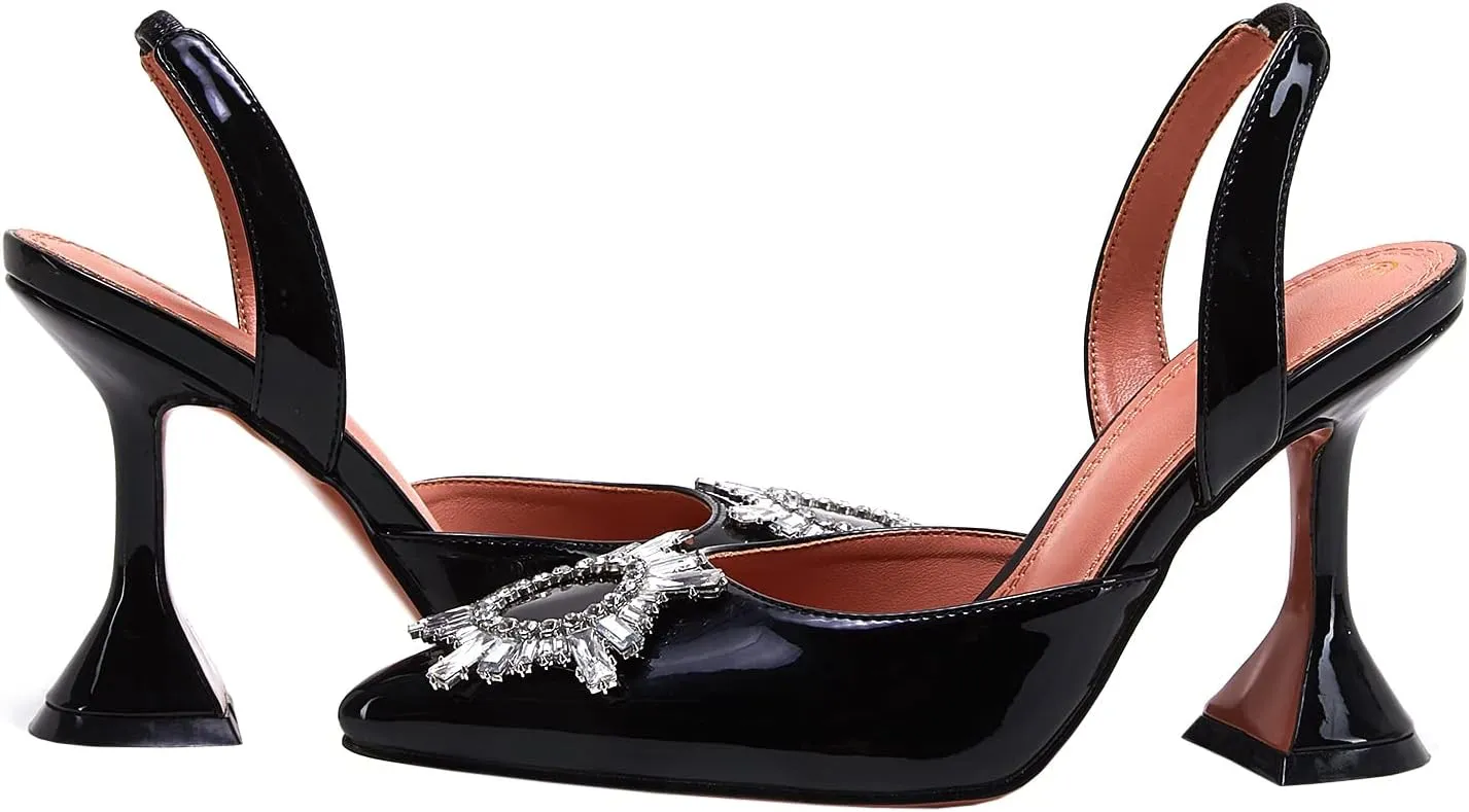 VETASTE Women's High Heel Crystal Slingback Pumps Pointed Toe Strappy Triangle Heeled Party Wedding Bride Pump Shoes