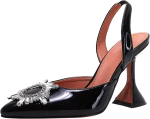 VETASTE Women's High Heel Crystal Slingback Pumps Pointed Toe Strappy Triangle Heeled Party Wedding Bride Pump Shoes