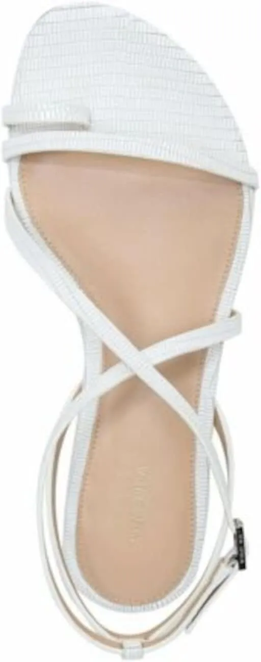 VIA SPIGA Womens White Croc Toe-Loop Strappy Padded Calandre Round Toe Buckle Leather Slingback Sandal 7.5 M