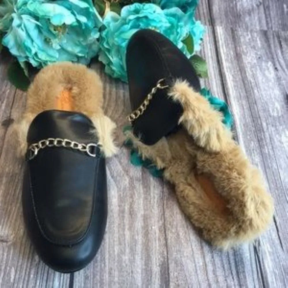 Vintage Havana Lynn Fur Loafer Slide Sandals 8M