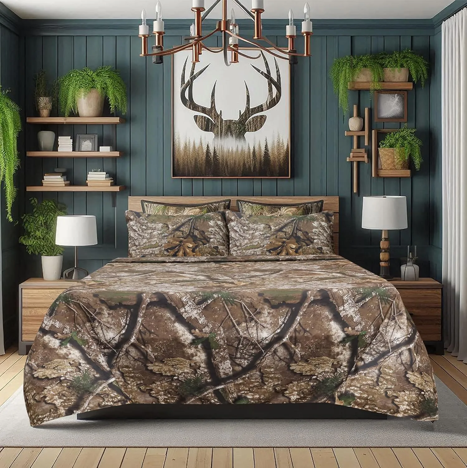 VISI-ONE Realtree APX Queen Camo 4 Piece Sheet Set – Lightweight, Cooling, Wrinkle-Free Microfiber 15" Deep Pockets Sheets, Unisex Rustic Western Farmhouse Style Made to Complement All Living Spaces