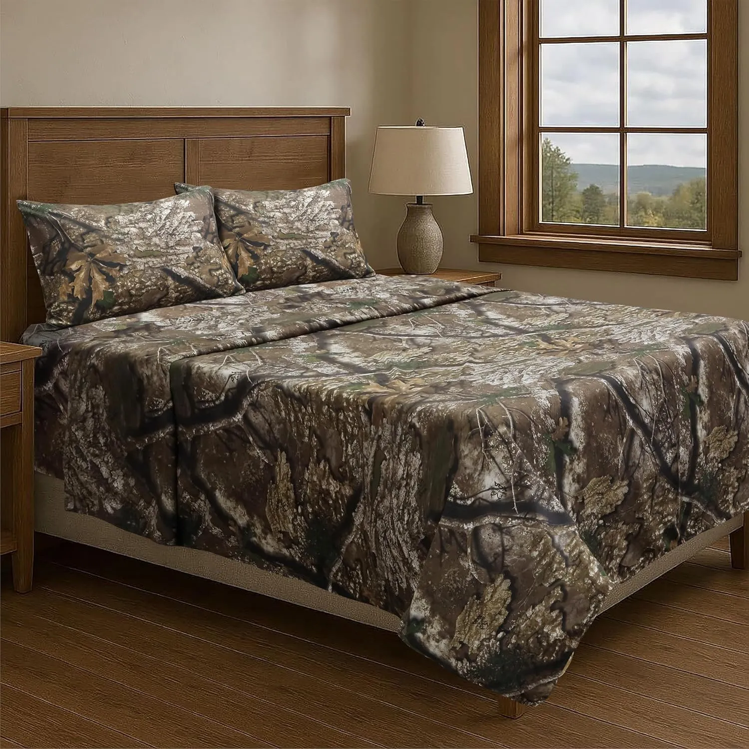 VISI-ONE Realtree APX Queen Camo 4 Piece Sheet Set – Lightweight, Cooling, Wrinkle-Free Microfiber 15" Deep Pockets Sheets, Unisex Rustic Western Farmhouse Style Made to Complement All Living Spaces