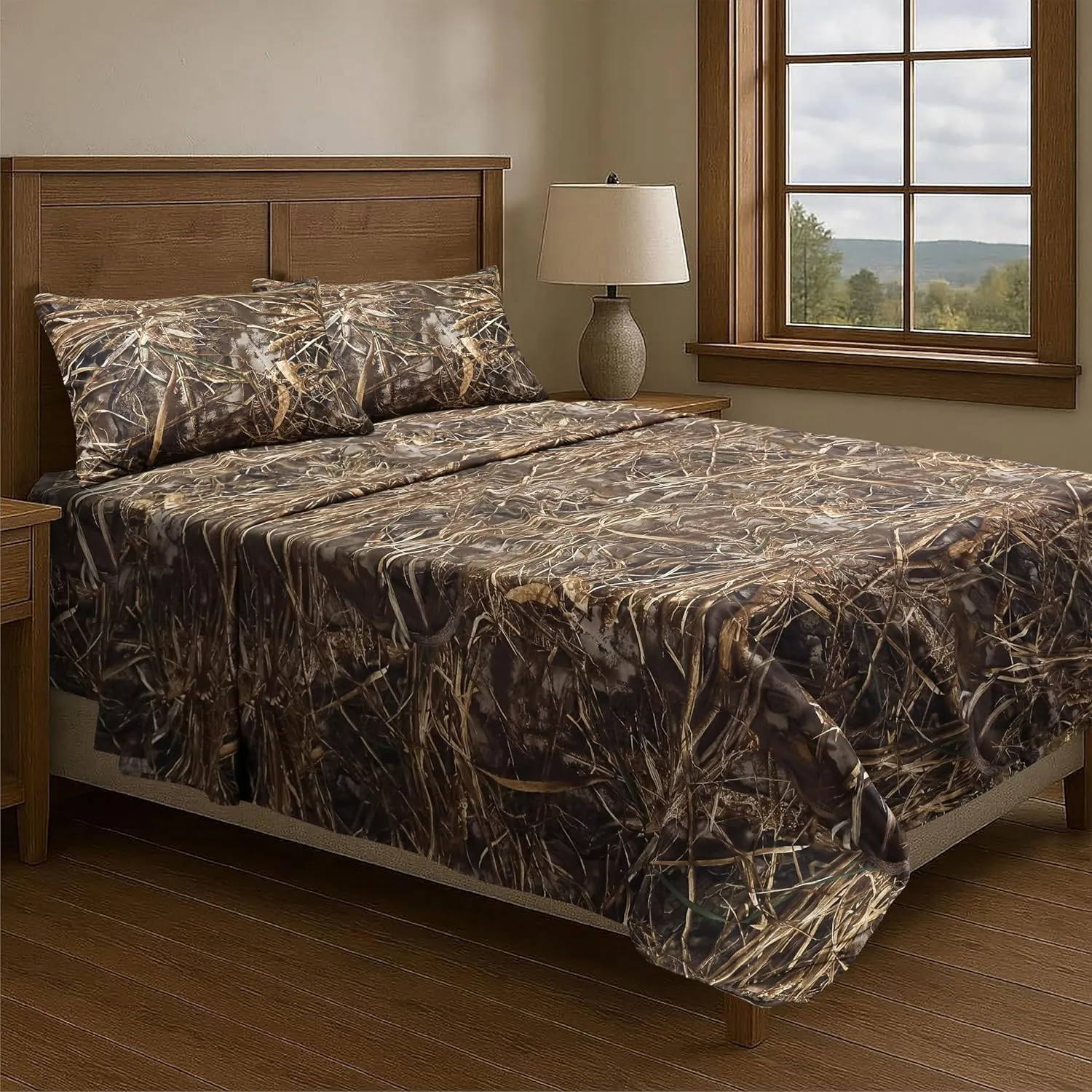 VISI-ONE RealTree Max-7 Queen Camo 4 Piece Sheet Set – Lightweight, Cooling, Wrinkle-Free Microfiber 15" Deep Pockets Sheets, Unisex Rustic Western Farmhouse Style Made to Complement all Living Spaces