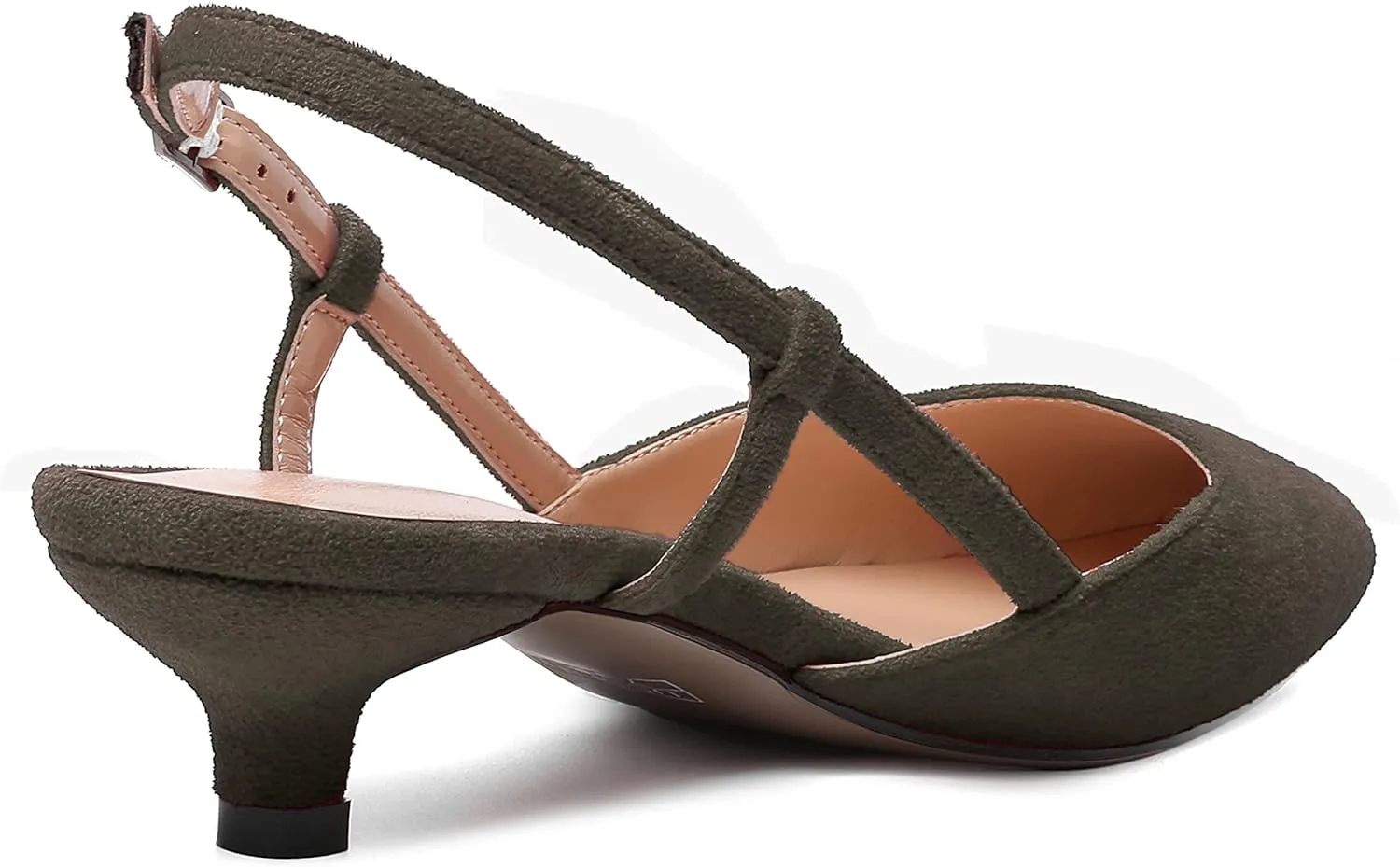 WAYDERNS Womens Suede Slingback Ankle Strap Wedding Solid Fashion Pointed Toe Buckle Kitten Low Heel Pumps Shoes 1.5 Inch