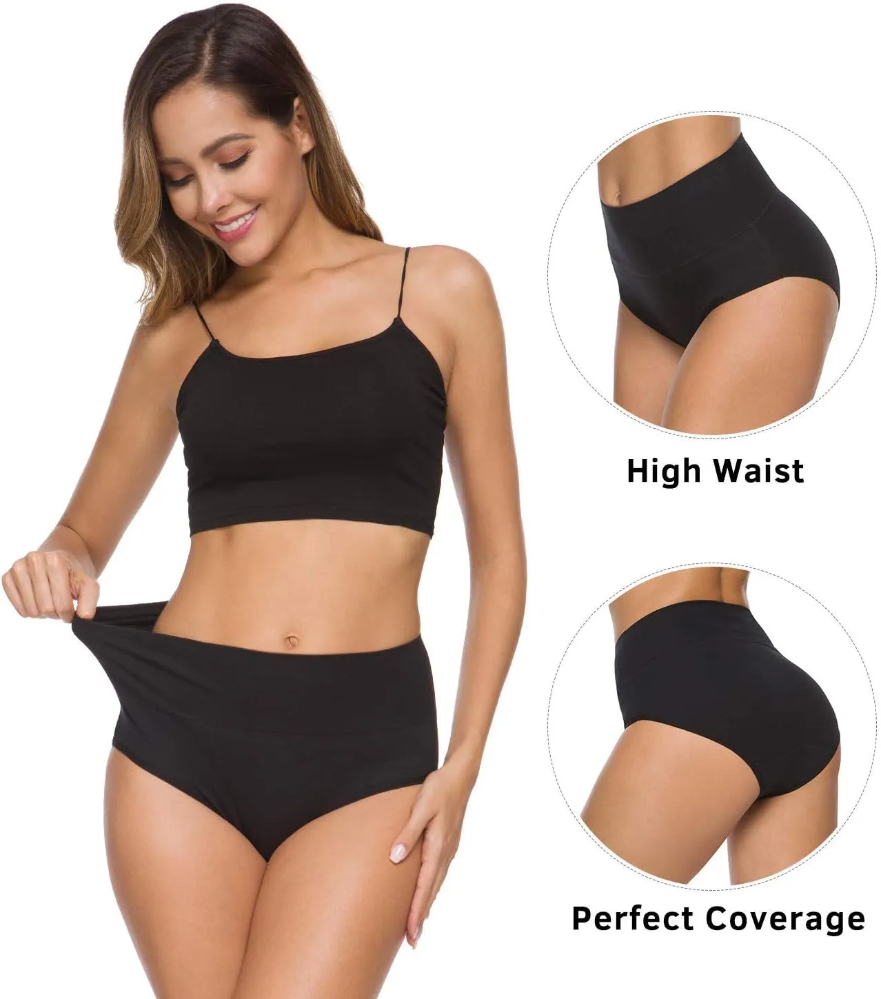 Wealurre Women's Comfort Cotton High Waist Underwear Breathable Soft Tummy Control Bikini Panties Plus Size