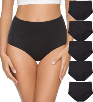 Wealurre Women's Comfort Cotton High Waist Underwear Breathable Soft Tummy Control Bikini Panties Plus Size