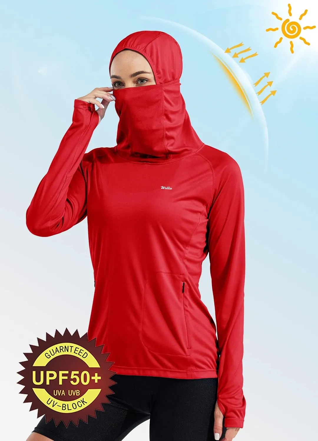 Willit Women's Sun Protection Hoodie UPF 50  Fishing Hiking Shirt Long Sleeve SPF Shirt with Face Mask Lightweight