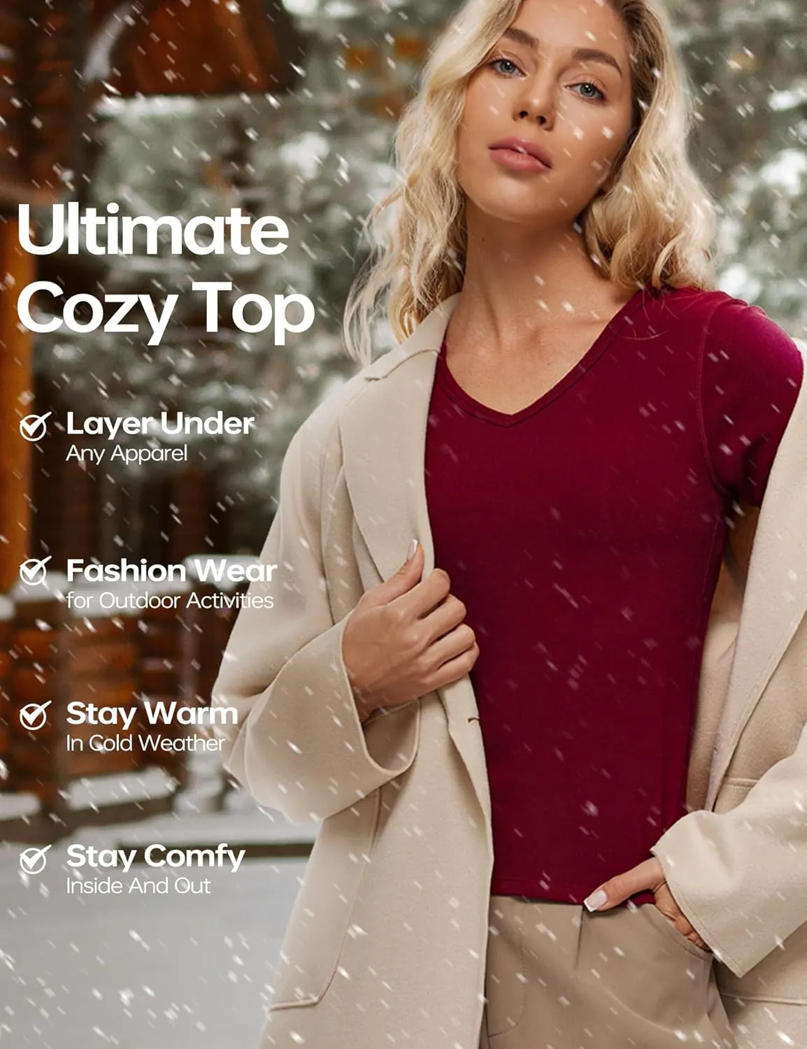 Wingslove Women's Long Sleeve Shirts Thermal Tops V Neck Built in Bra Cold Weather Fit Warm Base Layer Outfits