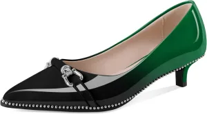 Women Low Heels Kitten Heel Pumps Ladies Beaded Pump Closed Pointd Toe Buckle Bow Shoes Slip On Office Wedding Work Evening 1.5 Inch Heel