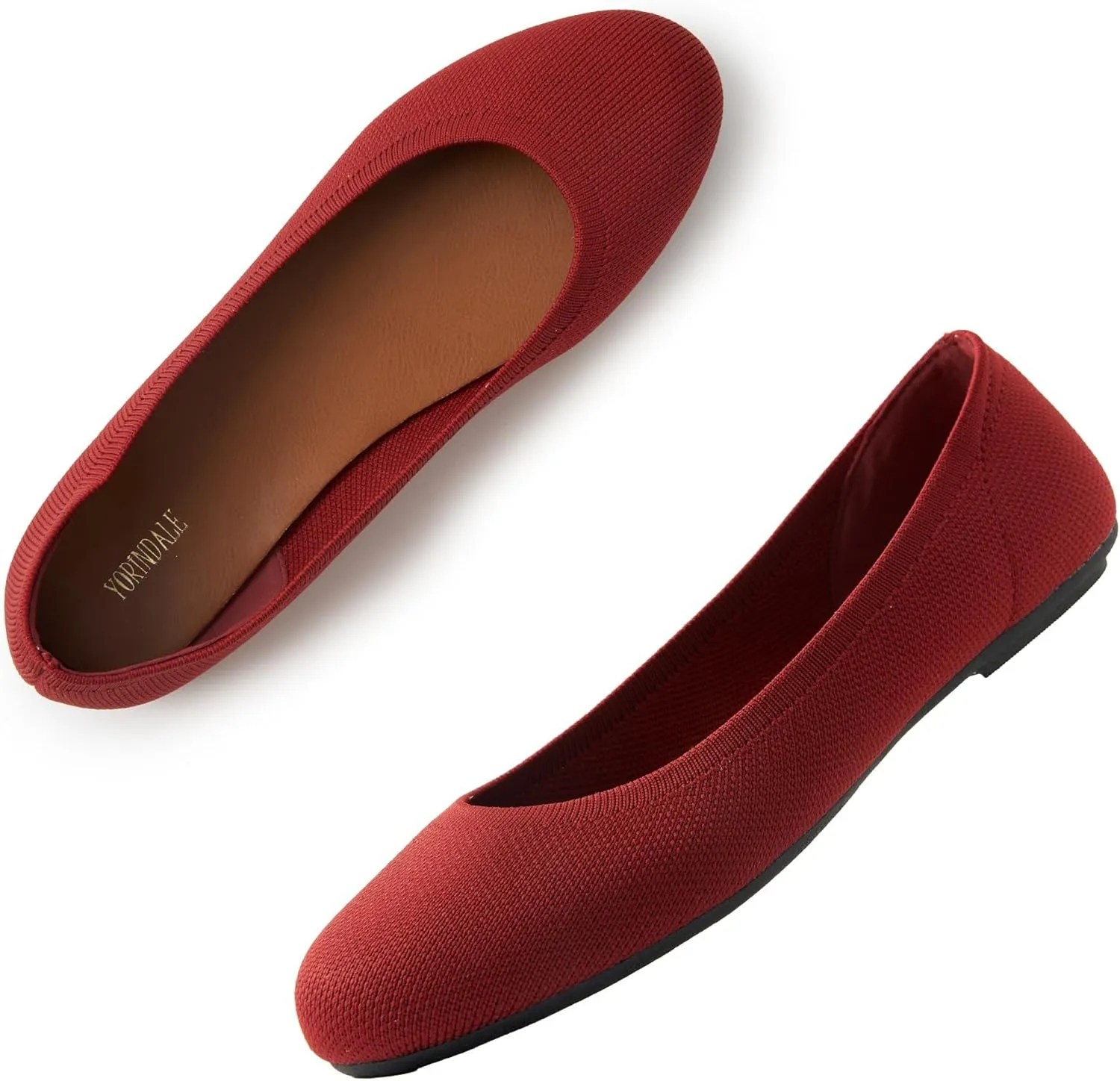 Women's Ballet Flats Soft Knit Lightweight Round Toe Slip On Comfort Ballerina Flat Shoes for Walking Low Wedge Soft