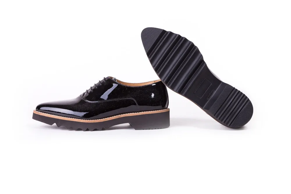 Women's Black Patent Lace Up with Black Sole EX-308 (2017)