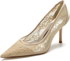 Women's Bridal Wedding Pumps - Lace Hook Flower Pointed Toe Stilettos with 3 Inch Heel, Elegant Bride & Bridesmaid Shoes for Prom, Ceremony & Reception Party