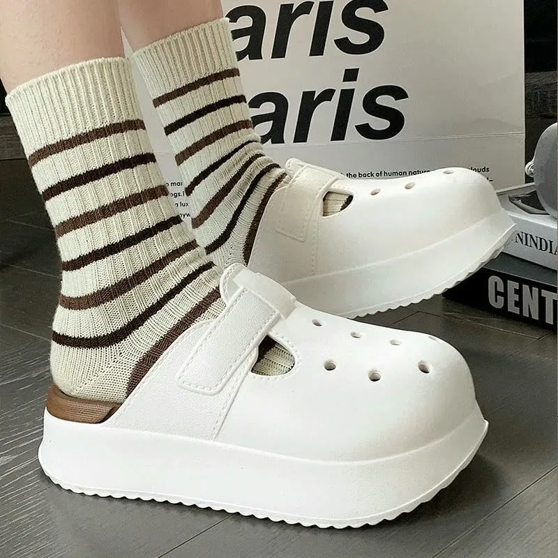 Women's Clogs Thick-Soled Eva Cork Clogs Women's Slippers Beach Sandals Women's Fashion Hollow Garden Shoes