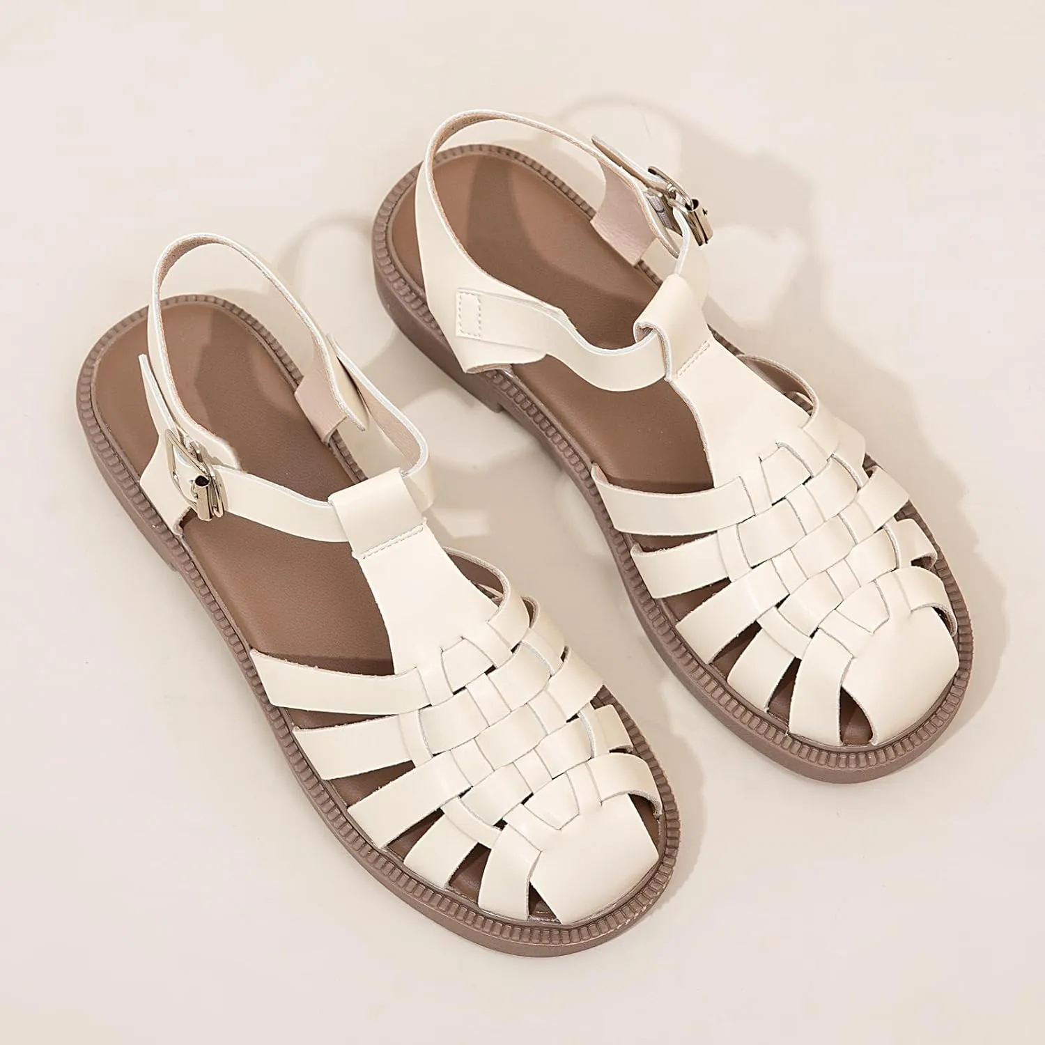 Women's Closed Toe Flat Fisherman Sandals Comfortable Summer Retro Leather Roman Sandals