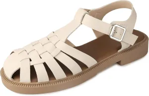 Women's Closed Toe Flat Fisherman Sandals Comfortable Summer Retro Leather Roman Sandals