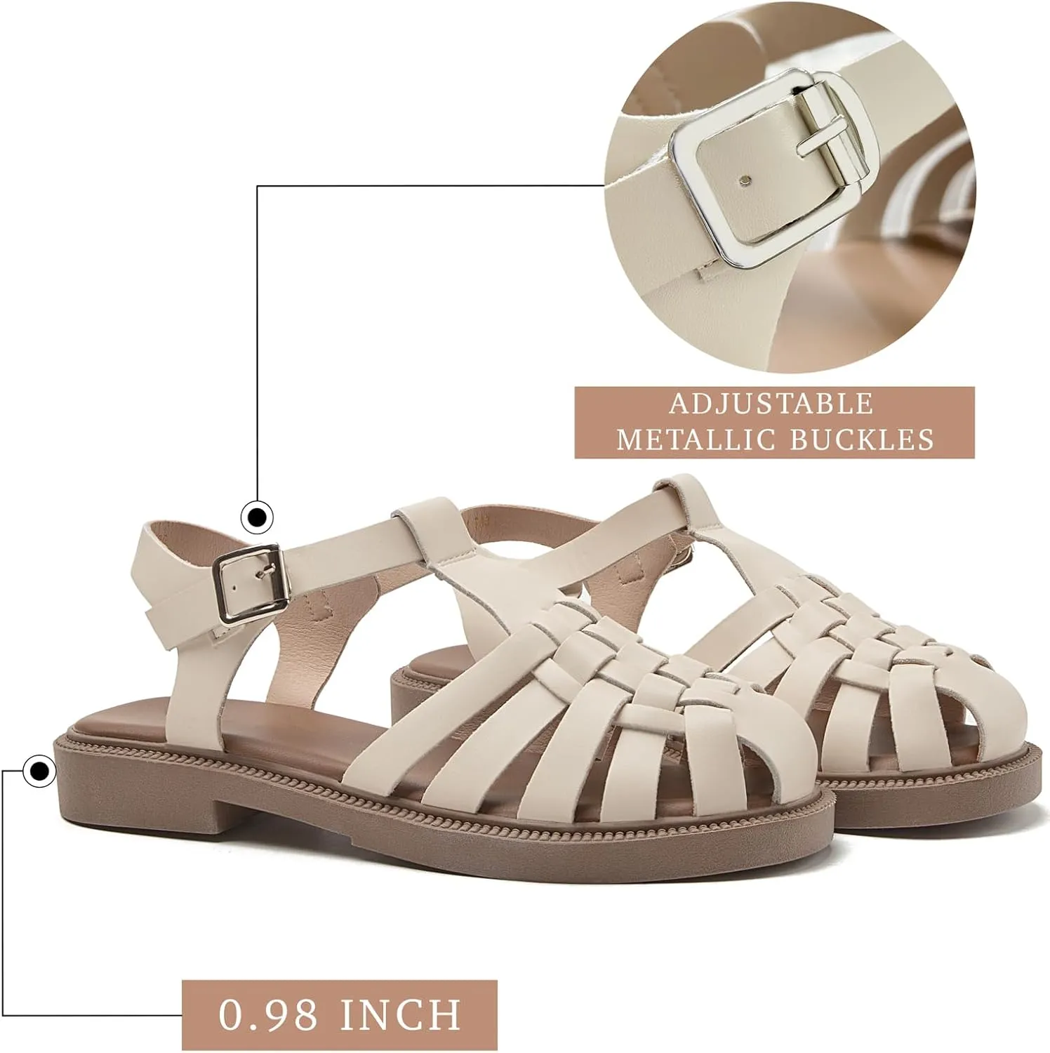 Women's Closed Toe Flat Fisherman Sandals Comfortable Summer Retro Leather Roman Sandals