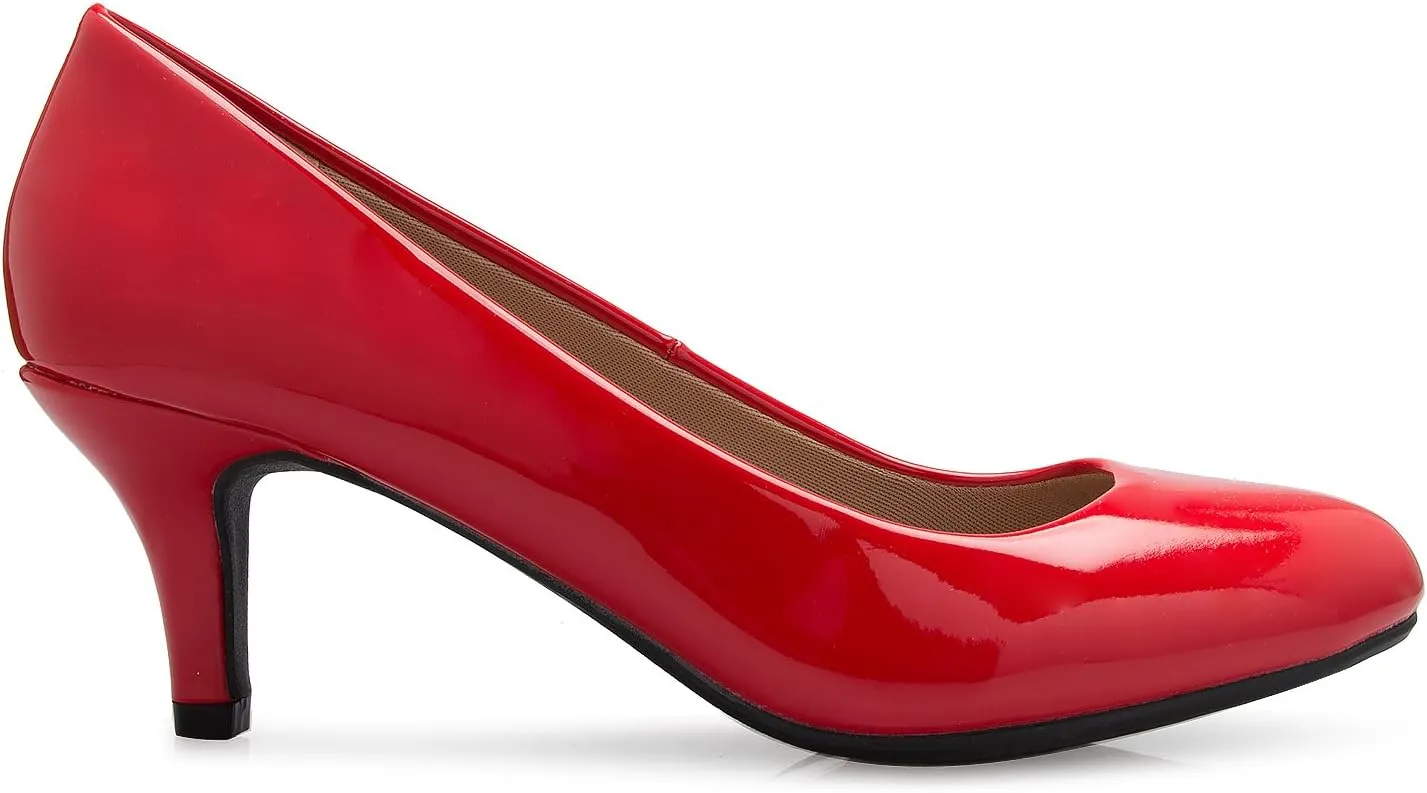 Women's Comfort Classic Round Toe Kitten Low Mid Heel Dress Pumps