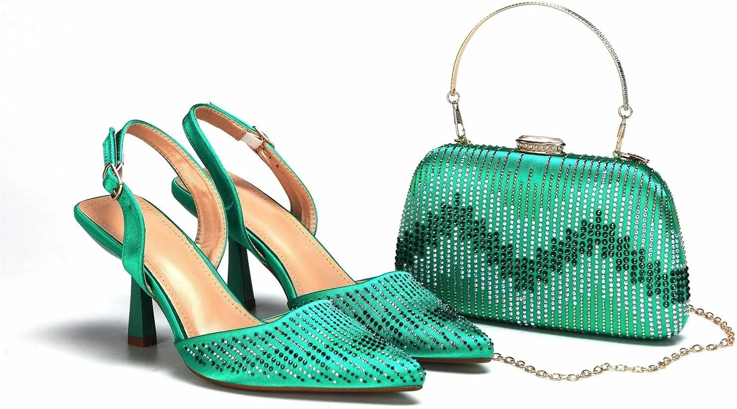 Women’s Elegant Rhinestone Pattern Evening Shoes and Matching Clutch Combo Luxury Heels for Bridal Party and