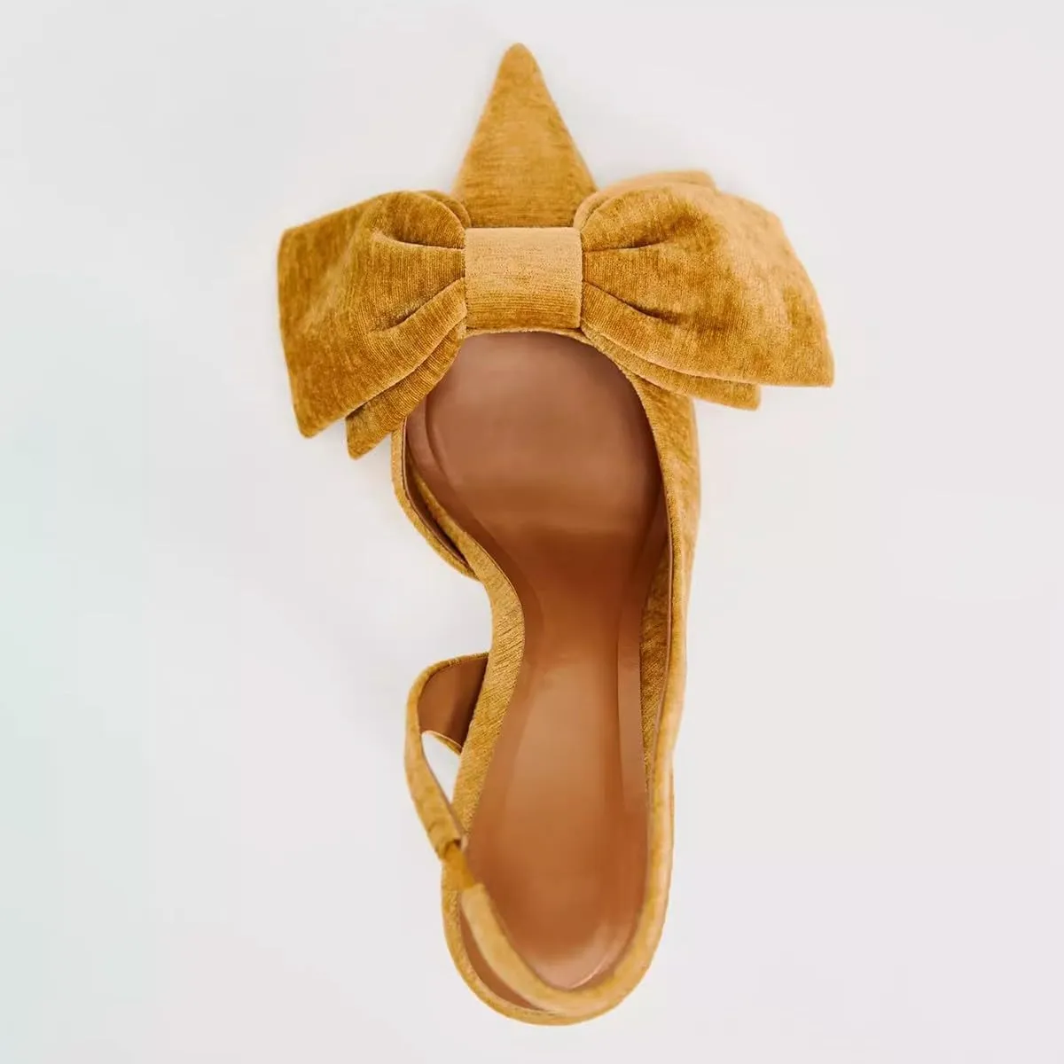 Women's Fabric Slingback High Heel Pump Bow Detail On The Front Elastic Strap Around The Back Pointed Toe Wedding Party Office Dance Shoes
