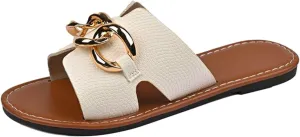 Women's Fashion Slide Sandal Womens Flat Sandals Comfortable Flip Flops Slide Sandals Summer Beach Shoes With Metal