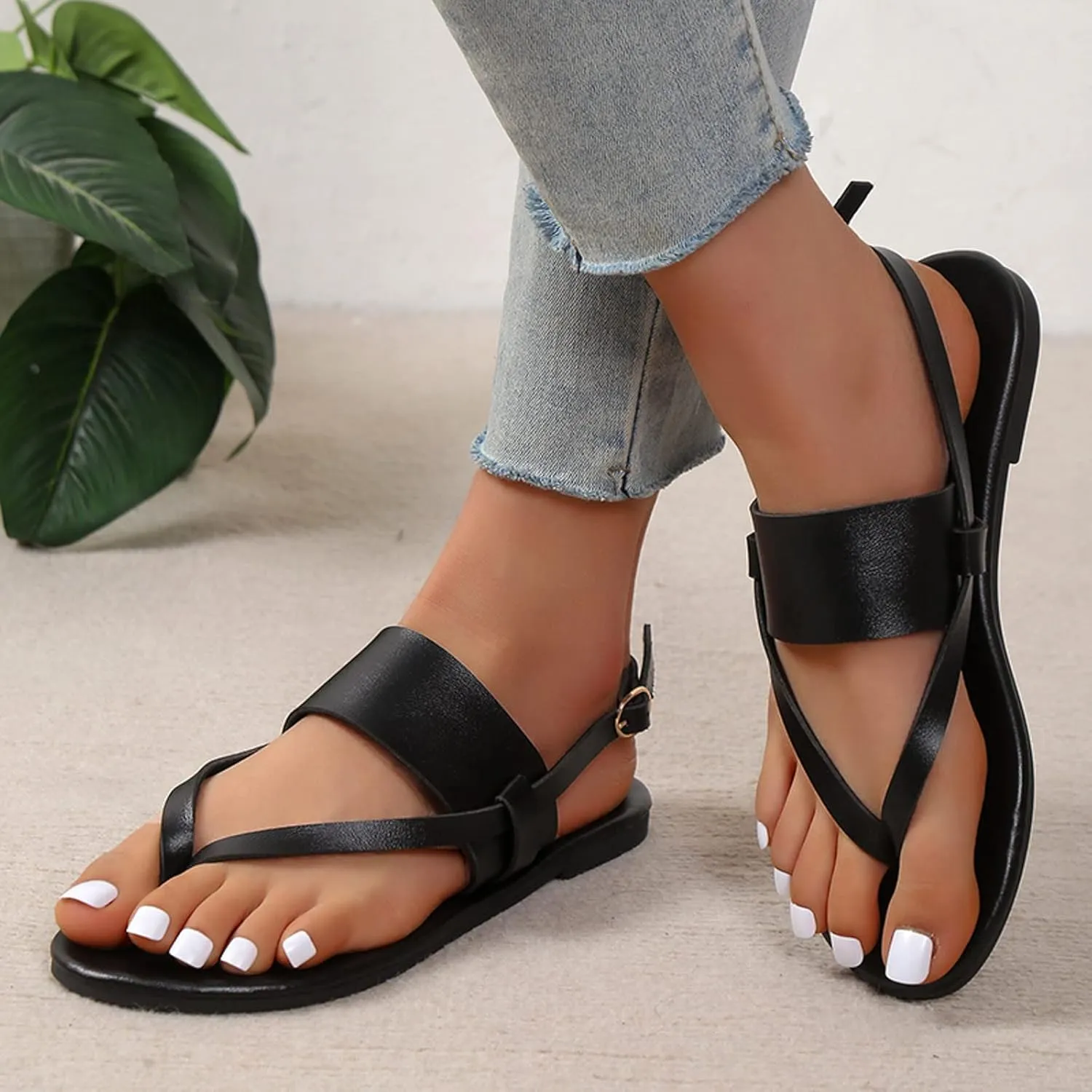 Womens Flip Flops Ladies Leather Clamping Toe Buckle Flat Bottom Beach Sandals Leopard Bow Tie Sandals for Women