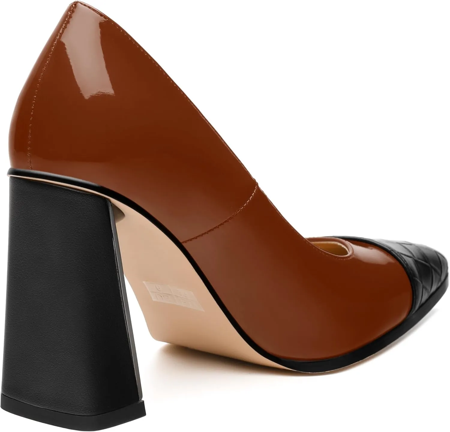 Womens Heeled Pumps, Pointed Toe High Chunky Heel Pupms for Women, Leather Insole Splicing Toe Pumps for Working, Wedding and Party 3.5"
