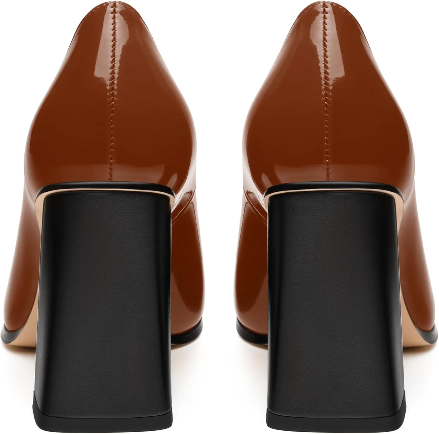 Womens Heeled Pumps, Pointed Toe High Chunky Heel Pupms for Women, Leather Insole Splicing Toe Pumps for Working, Wedding and Party 3.5"