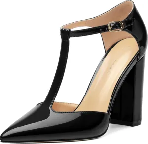 Women's High Heel Pumps, Simple Classic T-Strap Pointed Toe Dress Shoes,Party Dress Sandals3.9
