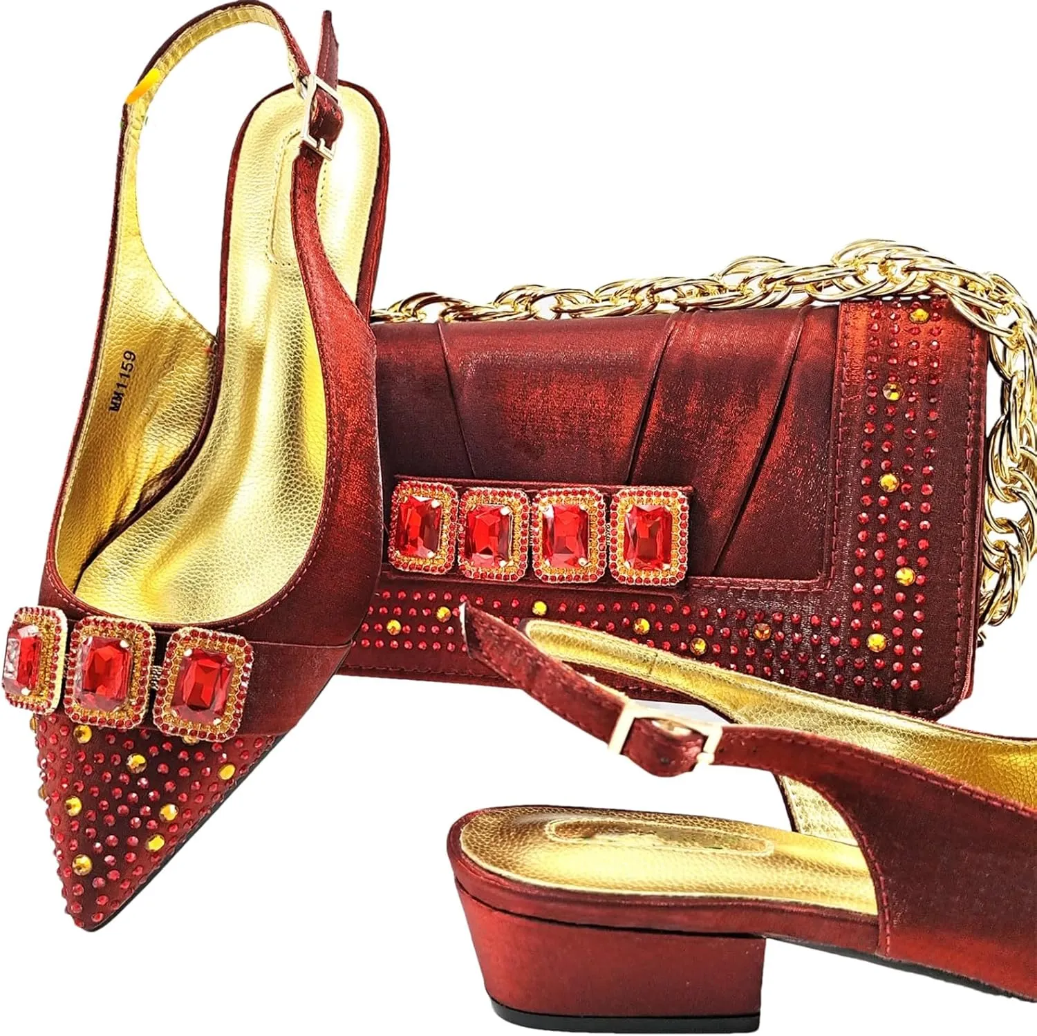 Women’s Italian Style Luxury Wedding Shoes and Matching Shoulder Bag Combo Rhinestone Decorated Heels for Bride