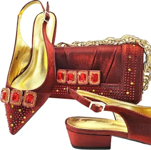 Women’s Italian Style Luxury Wedding Shoes and Matching Shoulder Bag Combo Rhinestone Decorated Heels for Bride