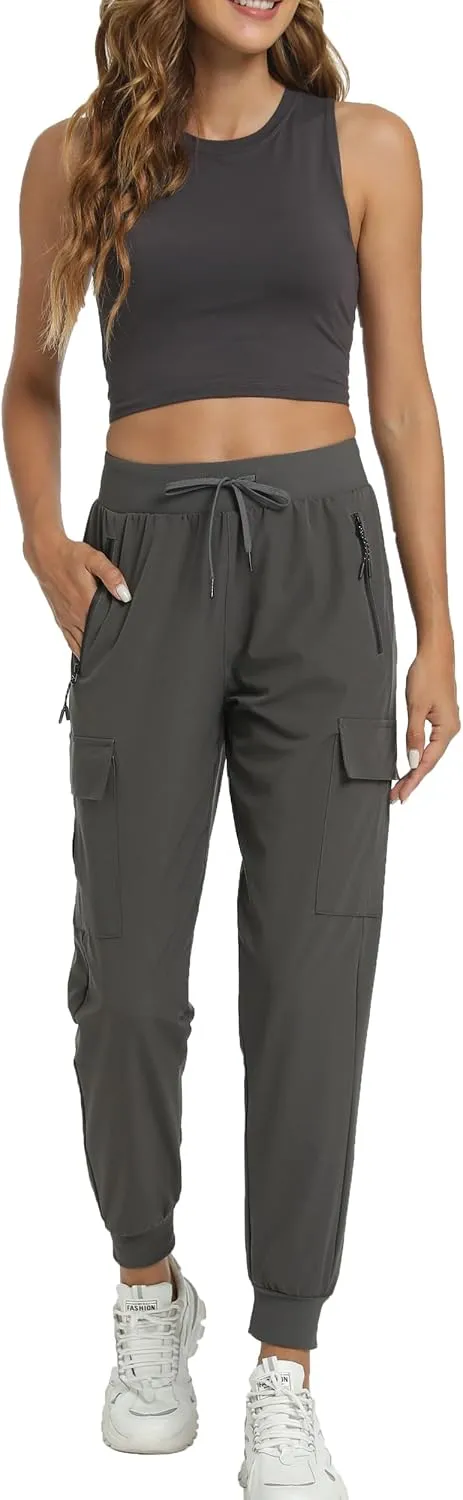 Women's Joggers with Pockets Lightweight - Water Resistant Cargo Athletic Pants for Hiking Running Camping Travel