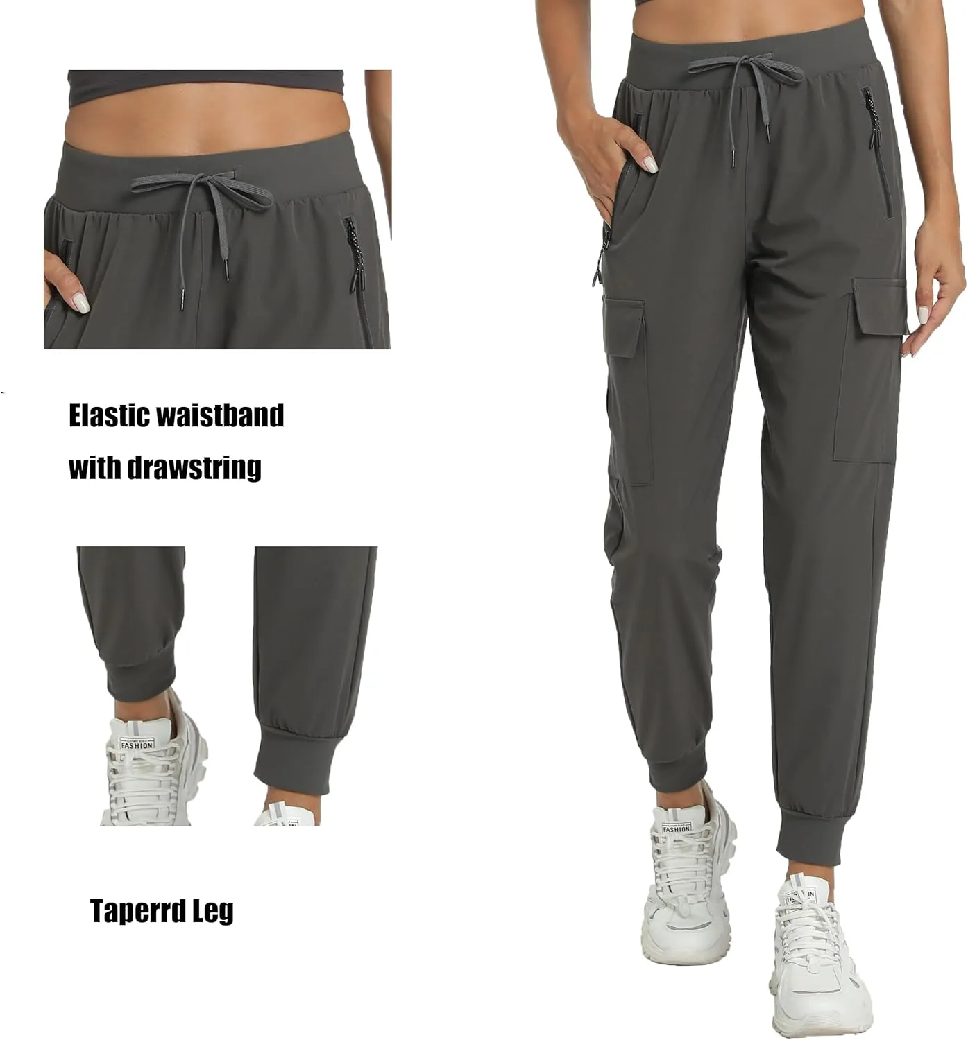 Women's Joggers with Pockets Lightweight - Water Resistant Cargo Athletic Pants for Hiking Running Camping Travel