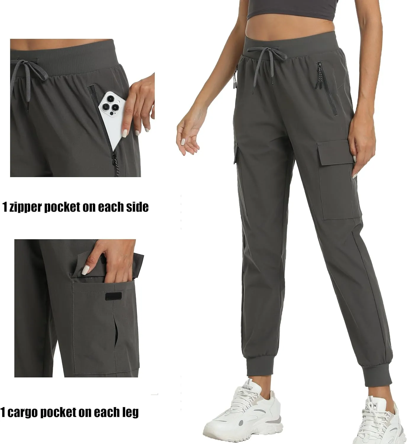 Women's Joggers with Pockets Lightweight - Water Resistant Cargo Athletic Pants for Hiking Running Camping Travel