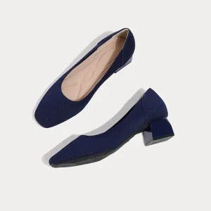 Women's Knit Chunky Heel Pumps Squar, Classic Knit Square Toe Pumps Shoes Slip On Casual Dress Shoes