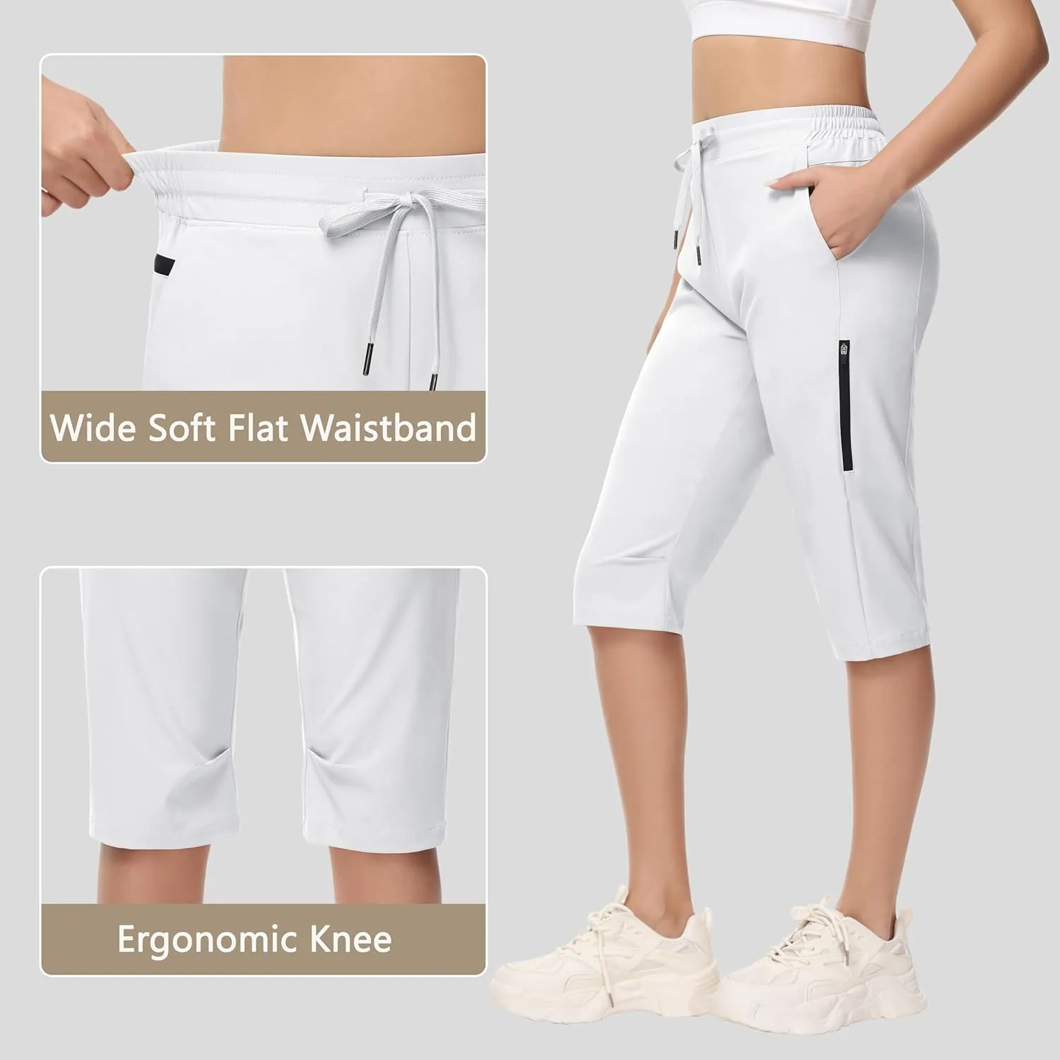 Women's Long Shorts 15" Below The Knee Capri Hiking Shorts Quick Dry Lightweight Outdoor Casual Crop Pants Cargo