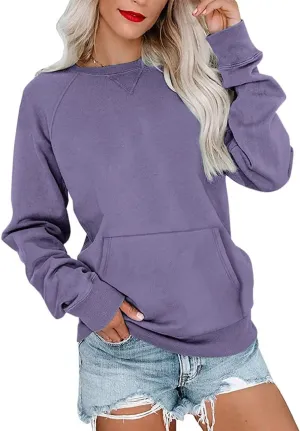 Womens Long Sleeve Sweatshirt Casual Crewneck Cute Pullover Tops Lightweight Sweatshirt with Pocket