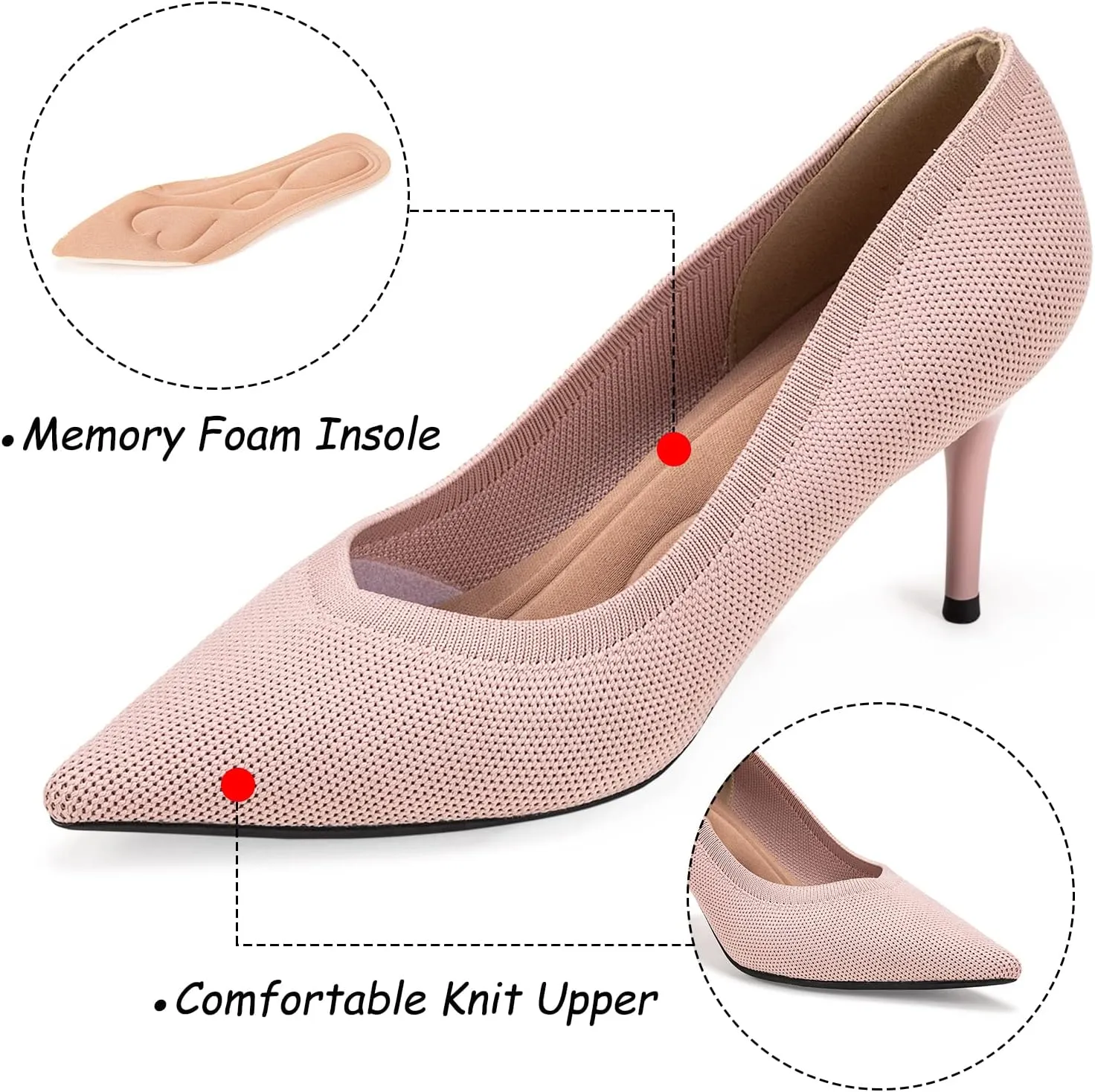 Womens Low Heel Pointed Toe Pump Shoes