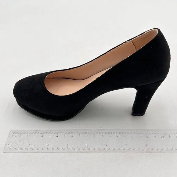 Women's Low Platform High Chunky Heeled Slip On Closed Round Toe Pump Elegant