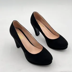 Women's Low Platform High Chunky Heeled Slip On Closed Round Toe Pump Elegant