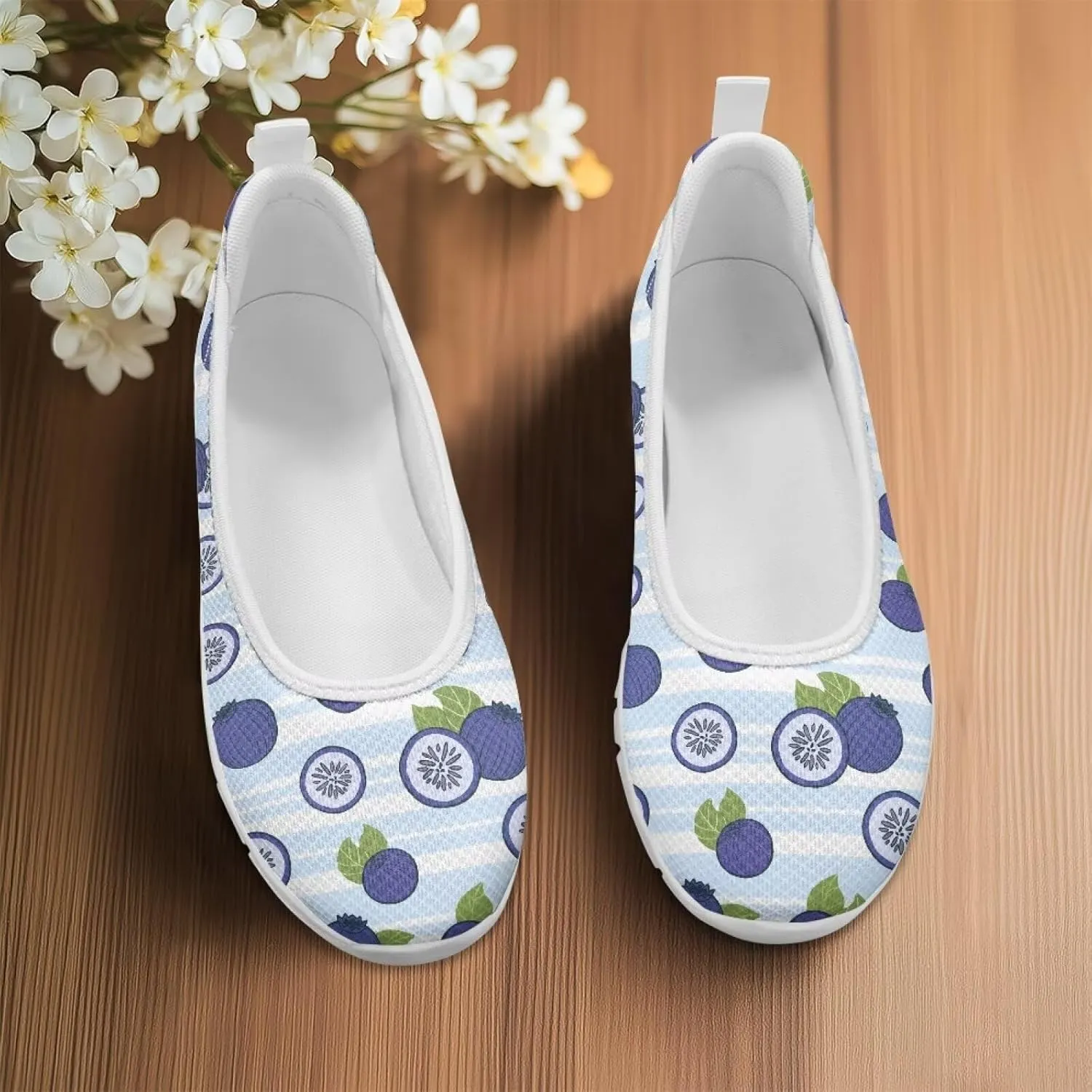 Women's Mesh Flats Shoes Breathable Slip On Shoes Casual Flats Comfortable Lightweight Walking Shoes White Sole Size 6-11
