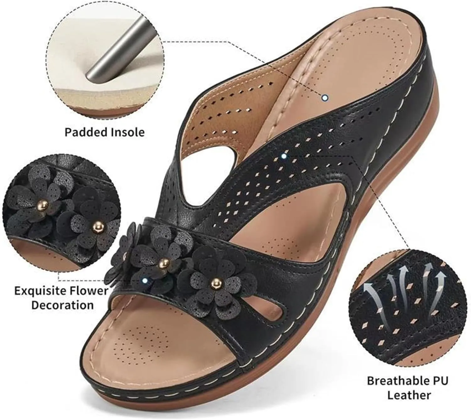 Women's Orthopedic Sandals with Arch Support Slip-On Wedge Heel Memory Foam Platform Non-Slip Beach Shoes Dressy Summer Comfort Sandals with Fashion Retro Floral