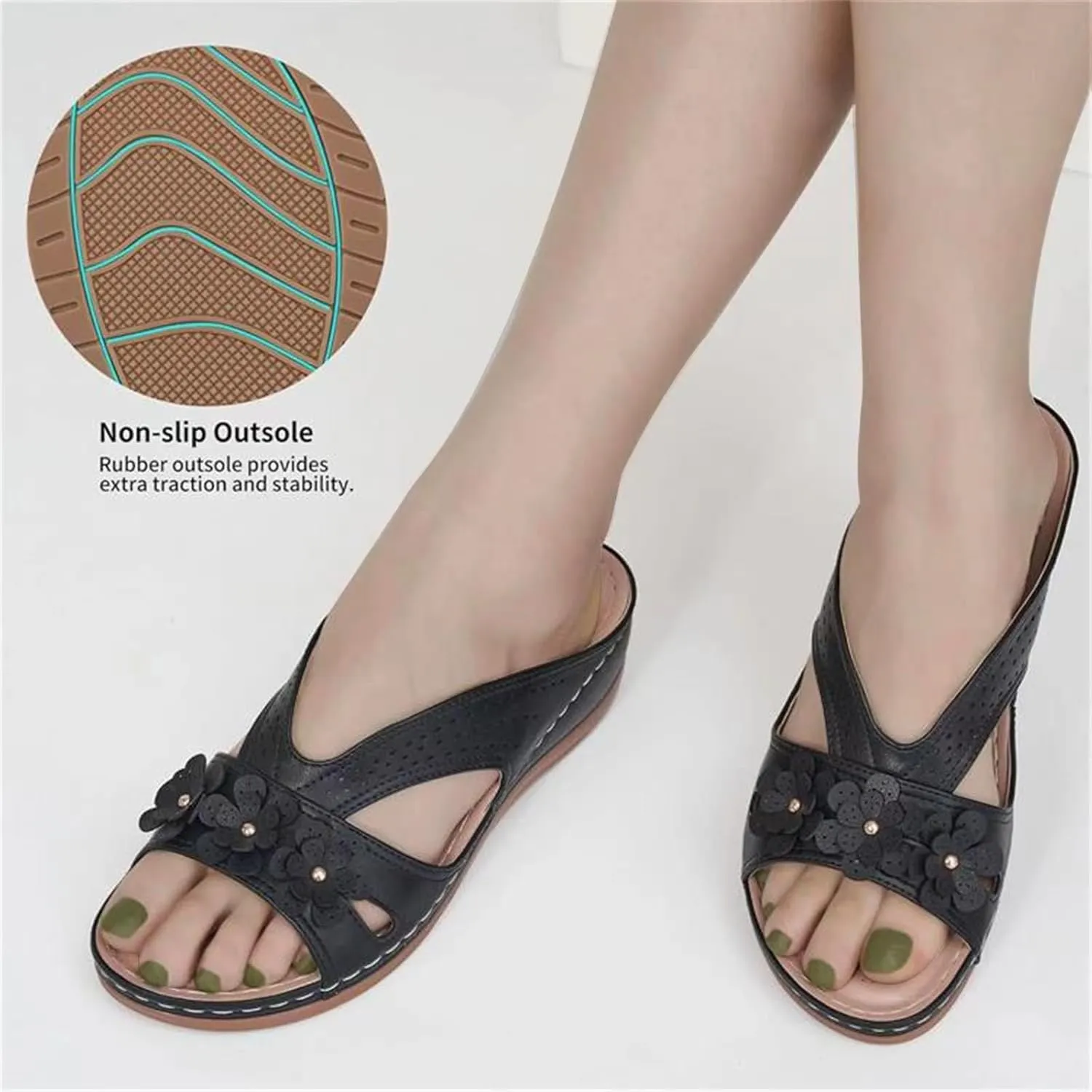 Women's Orthopedic Sandals with Arch Support Slip-On Wedge Heel Memory Foam Platform Non-Slip Beach Shoes Dressy Summer Comfort Sandals with Fashion Retro Floral
